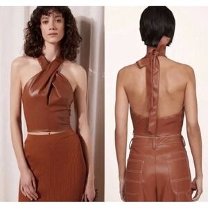 NWT STAUD Kai Crisscross Halter Top in Whiskey SZ 6